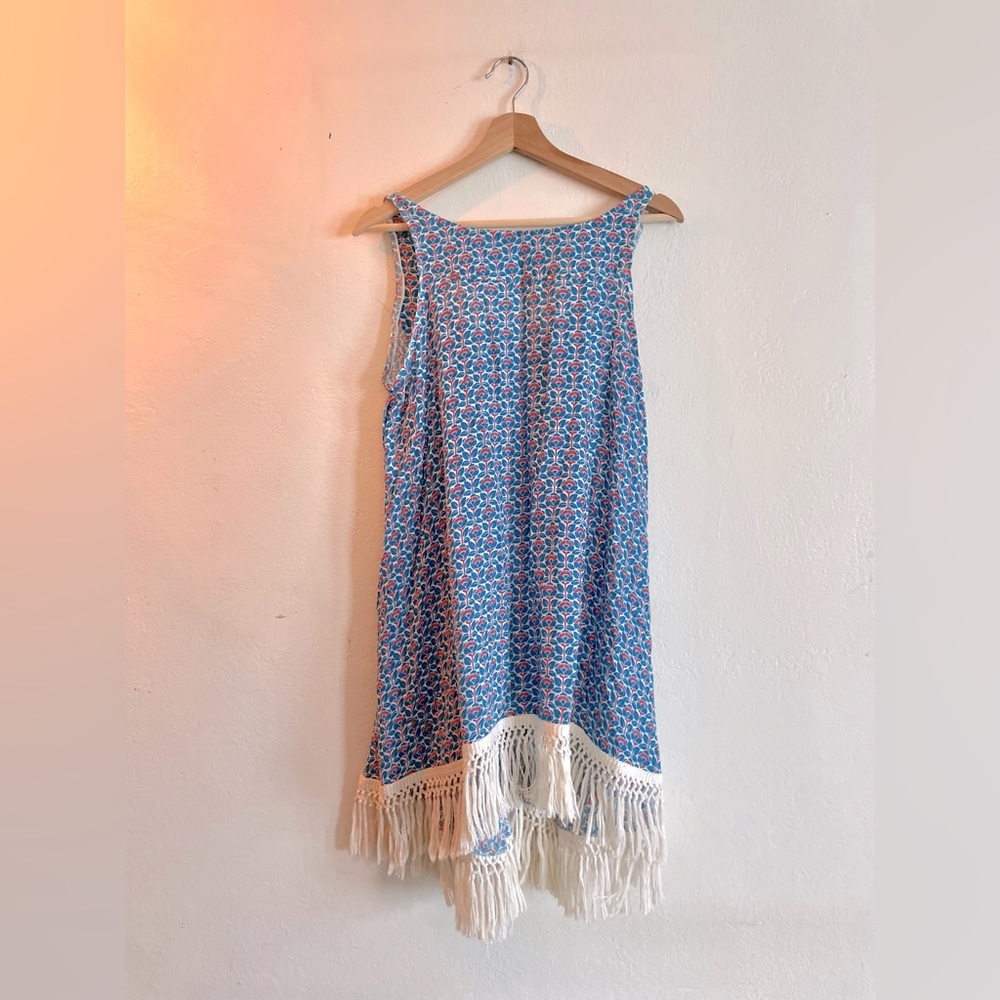 Boho Fringed Printed Sleeveless Tunic w/ Pockets